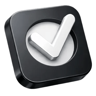 Confirmation checkmark icon rendered in 3D on the Vault Kapitstead about page