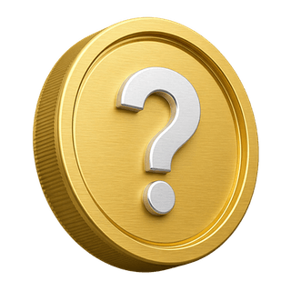 Gold 3D coin featuring a question mark, decorative element on the FAQ page